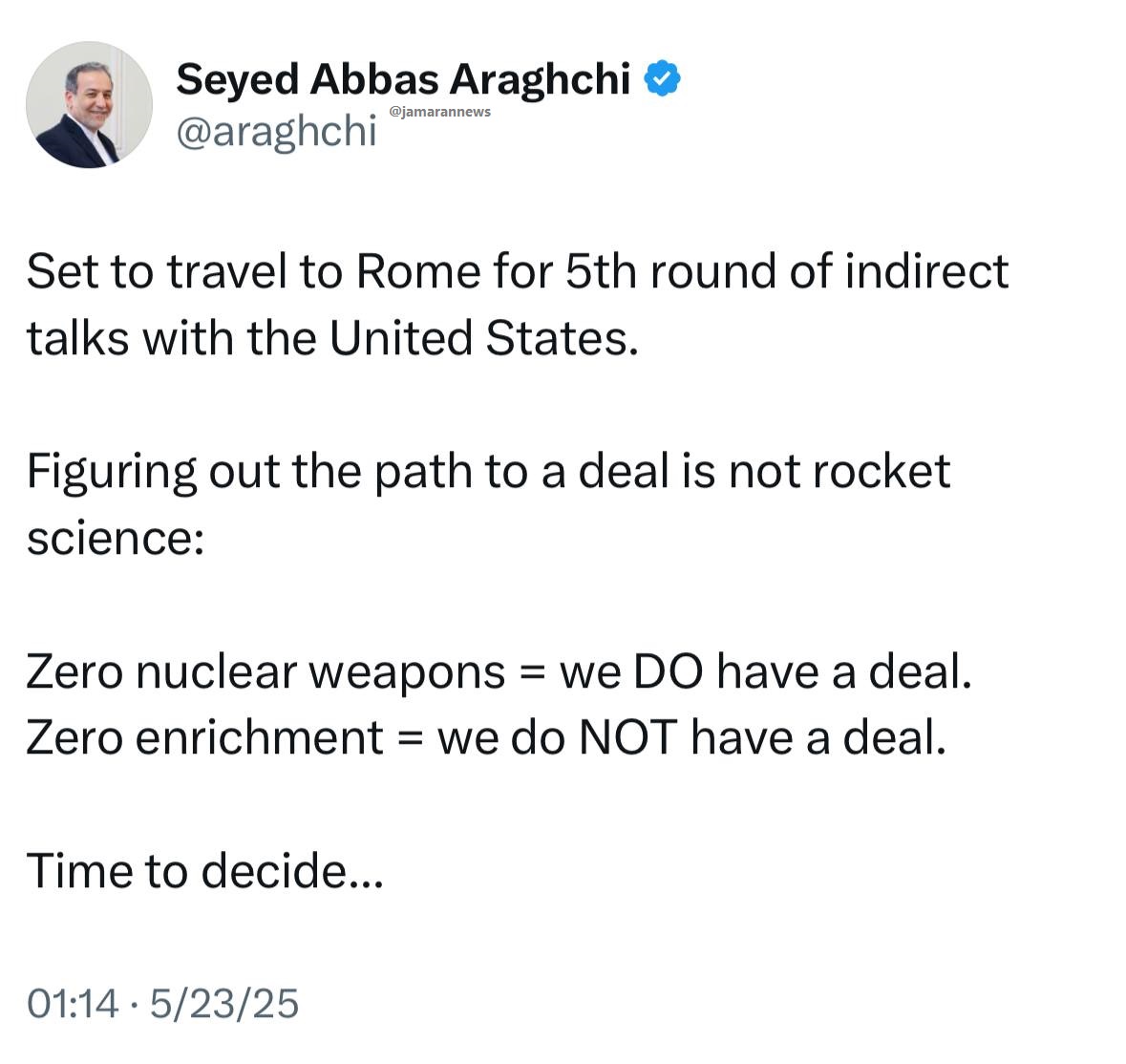 پیام+مهم+عراقچی+پیش+از+مذاکرات+در+رم